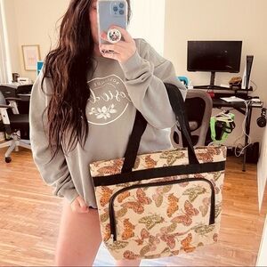 Vintage Unbranded Butterfly Print Large Weekender Travel Tote Bag